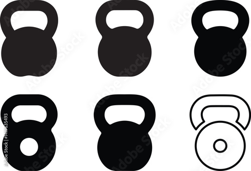 Six Kettlebell Icons for Fitness Exercise, Weight Strength, Gym Workout Sport