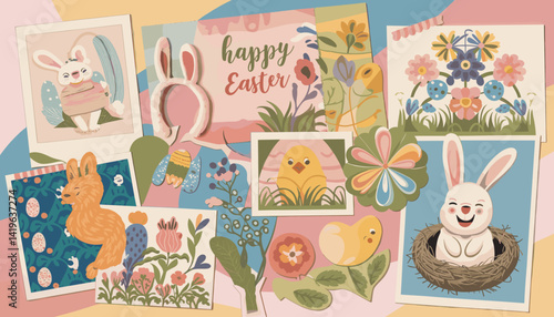 Vintage Easter postcards collection with joyful rabbits, colorful eggs, and festive spring designs