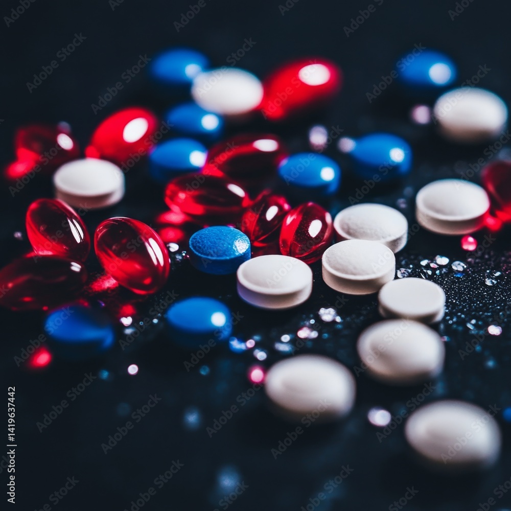 Colorful pills and capsules on dark background (1) Colorful pills and capsules on dark background (1)