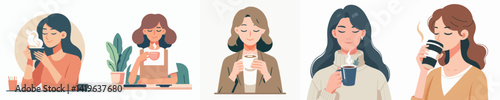 vector collection of women drinking coffee