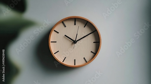 Wallpaper Mural Wooden-framed clock, light wood face, black hands. Torontodigital.ca