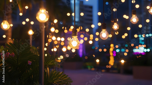 Wallpaper Mural Warm Evening Lights Hanging Amidst Tropical Plants Torontodigital.ca