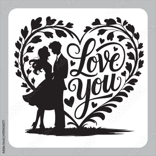 Silhouette art shows a loving wedding couple in a romantic kissing pose, a vector illustration of a bride and groom
