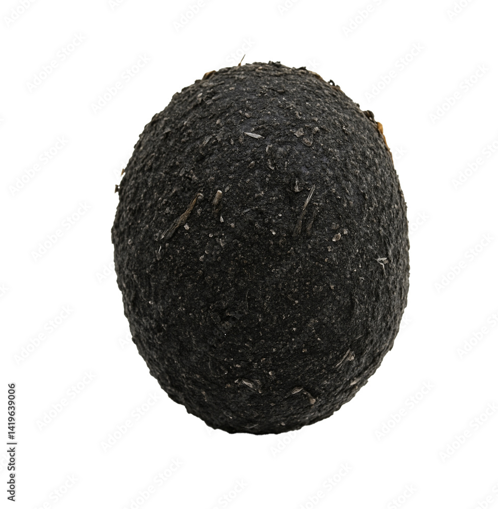 Preserved Egg salted egg: A Chaiya Salted Duck Egg Coated in Clay and Charcoal in white background from Chaiya district, Surat Thani province, Thailand. Preserved Egg salted egg: A Chaiya Salted Duck Egg Coated in Clay and Charcoal in white background from Chaiya district, Surat Thani province, Thailand.
