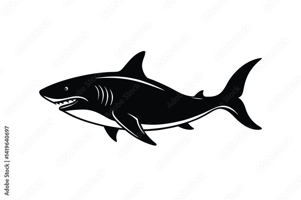Black and white shark vector illustration on white background Black and white shark vector illustration on white background