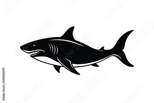 Black and white shark vector illustration on white background