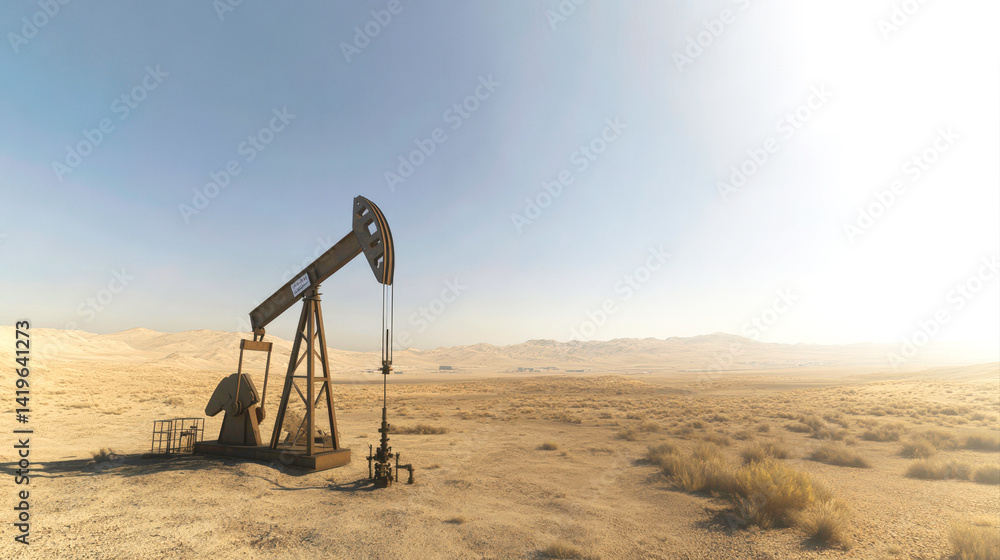 Naklejka premium Industrial oil extraction pumpjack in field