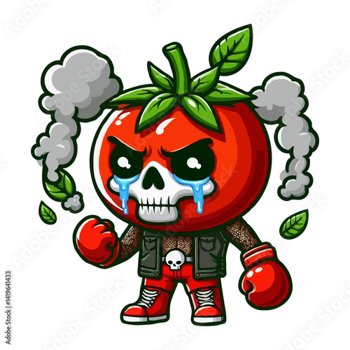 Angry Tomato Boxer Cartoon Illustration