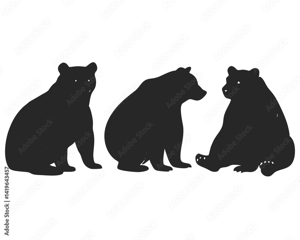 Fototapeta premium set of Bear sitting vector silhouette illustration isolated on white background