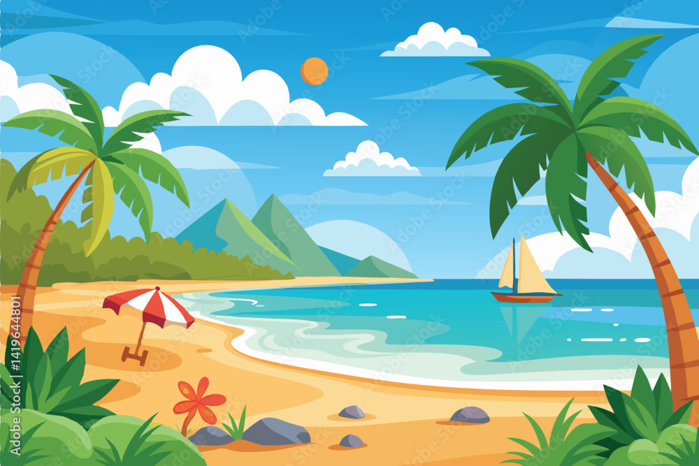 Obraz premium Sunny Beach Vector Scene