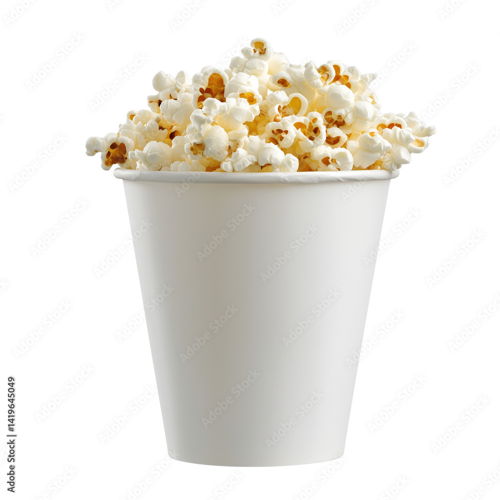 A white paper cup filled with popcorn A white paper cup filled with popcorn