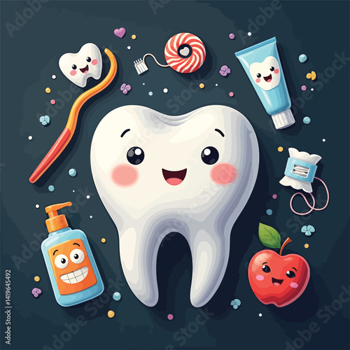 Cute cartoon dental care kids teeth health hygiene illustration oral hygiene dentist children dentistry