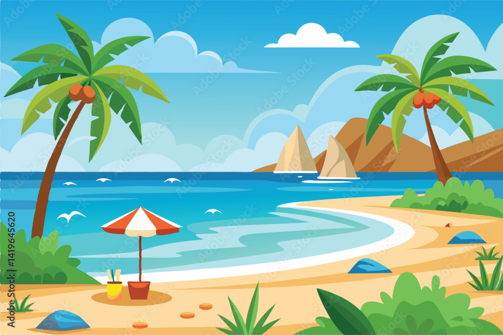 Obraz premium Sunny Beach Vector Scene