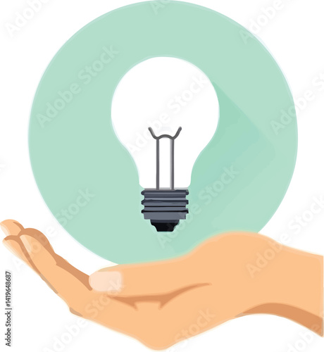 Light bulb idea concept innovation solution creativity inspiration hand holding lightbulb and green background