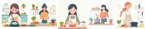 vector collection of women cooking
