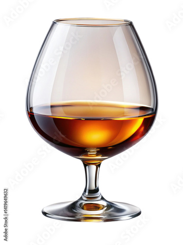 Elegant Brandy Snifter Glass Containing a Luxurious Brown Liquid, Isolated on White