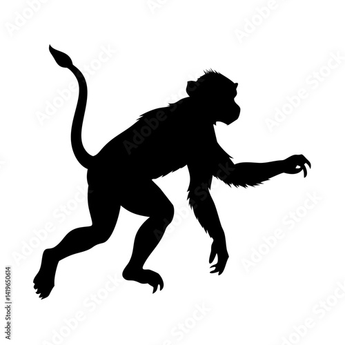 Monkey silhouette vector art drawing illustration animal primate wildlife jungle ape mammal design zoo