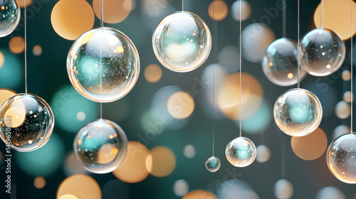 Glistening Glass Spheres: Dreamy Abstract Background with Warm and Cool Bokeh Lights