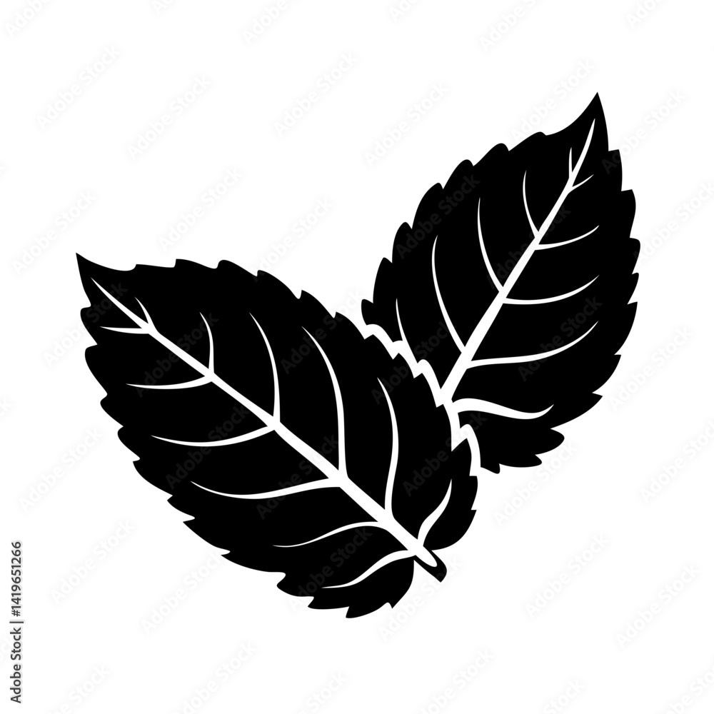 Obraz premium mint leaves icon, mint leaves silhouette vector illustration-simple silhouette illustration of mint leaves, perfect for mint leaves logos and icons