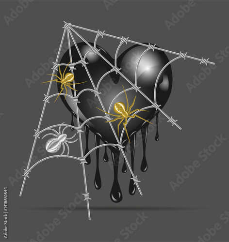 Wallpaper Mural A black heart, a spider and a web of barbed wire. Vector image Torontodigital.ca