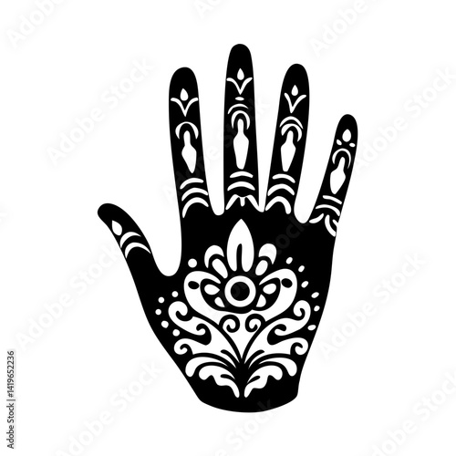 Intricate henna hand tattoo design vector illustration decorative art pattern black and white ethnic style