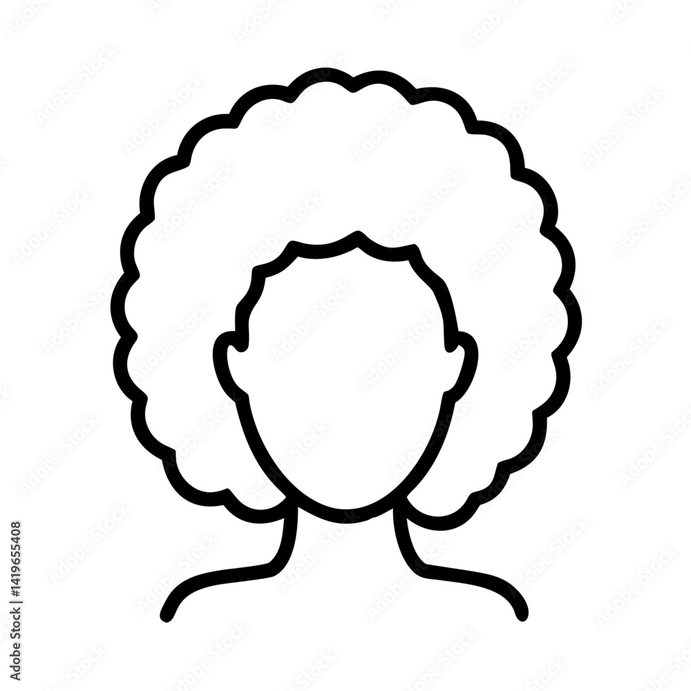 Fototapeta premium Afro hairstyle vector art: curly hair outline drawing for black women, natural hair style icon design
