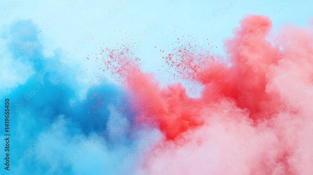 Fototapeta premium Colorful powder explosion, vibrant hues of blue and pink.