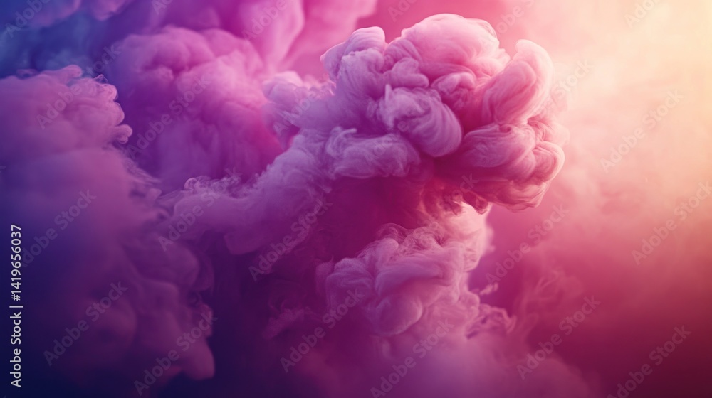 Fototapeta premium Vibrant, abstract ink cloud formations in various shades of pink and purple.