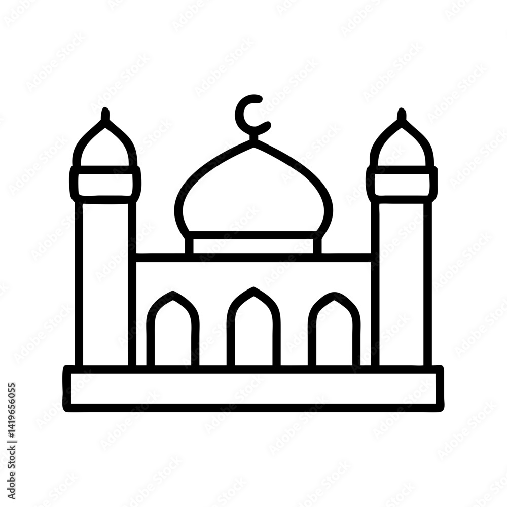 Vector graphic of islamic mosque outline for ramadan kareem and eid mubarak celebration design Vector graphic of islamic mosque outline for ramadan kareem and eid mubarak celebration design