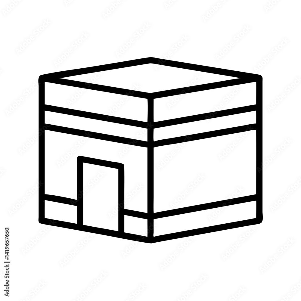 Outline drawing of the kaaba in mecca for hajj and umrah pilgrimage travel and islamic holidays Outline drawing of the kaaba in mecca for hajj and umrah pilgrimage travel and islamic holidays