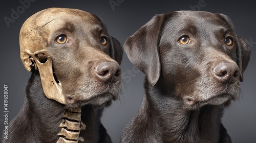 Pixelated Dog Portraits Skeletal and Normal Anatomy