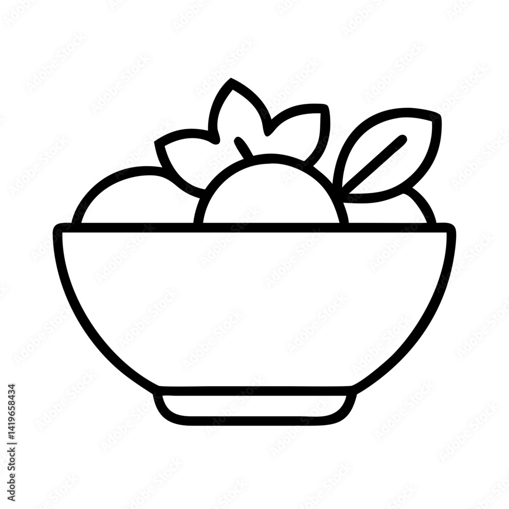Bowl of fruit vector illustration, healthy food, fruit bowl outline, line art, minimalist design Bowl of fruit vector illustration, healthy food, fruit bowl outline, line art, minimalist design
