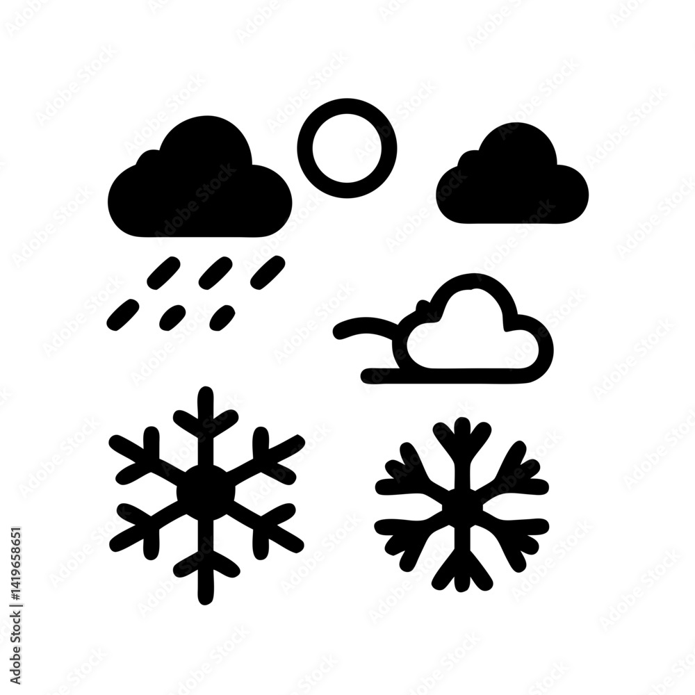 Weather forecast icon set with clouds sun rain and snow snowflakes for meteorology design vector Weather forecast icon set with clouds sun rain and snow snowflakes for meteorology design vector