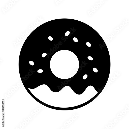 Delicious black donut with white sprinkles vector illustration sweet dessert bakery food treat glazed donut hole yummy