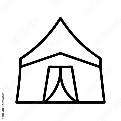 Camping tent icon for outdoor adventure travel equipment and shelter in nature tourism design