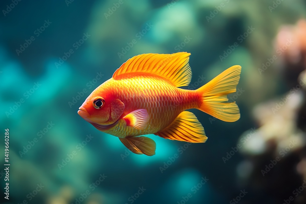 Pixelated Orange Fish Swimming In Clear Water With Coral Reef Background Pixelated Orange Fish Swimming In Clear Water With Coral Reef Background