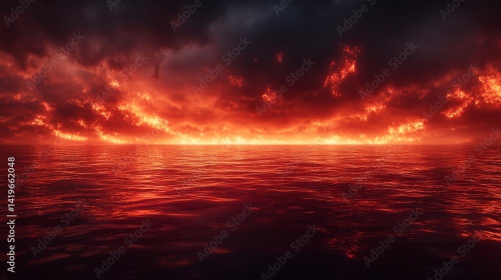 Fototapeta premium Fiery Inferno Reflection on Dark Water
