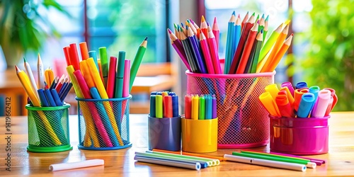 Colorful Pencils & Pens Desk Setup