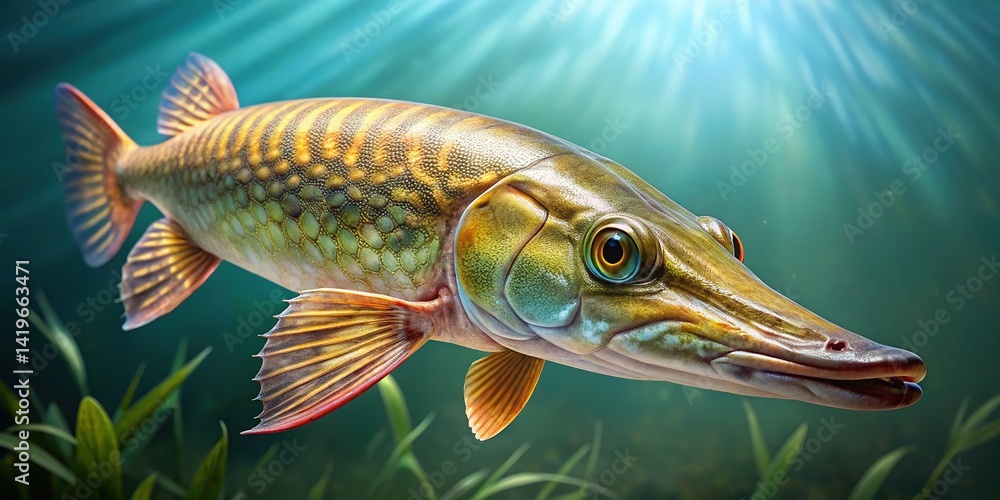 Fototapeta premium Freshwater Gar Fish, Aquatic Wildlife, Nature Photography