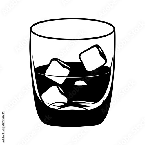 glass of whiskey on rocks icon, glass of whiskey on rocks vector