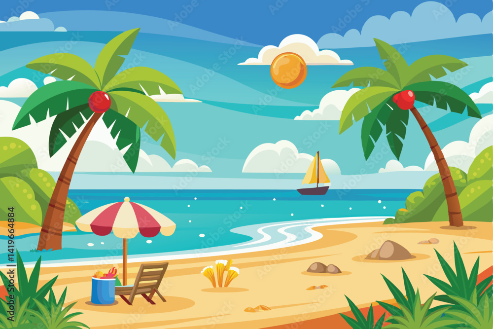 Fototapeta premium Palm Trees Beach Vector