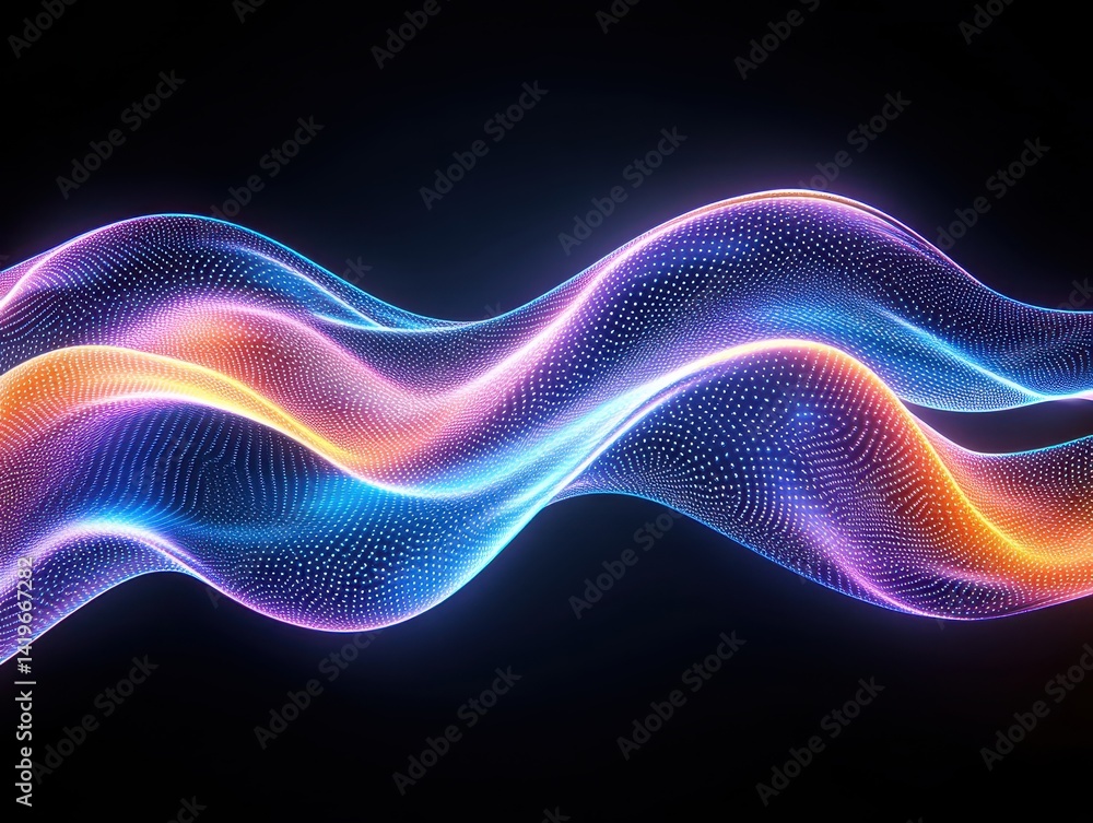 Fototapeta premium Abstract Wave Forms with Glowing Particles