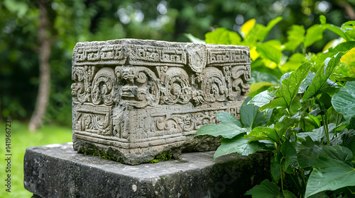 Ornate Stone Carving in a Garden