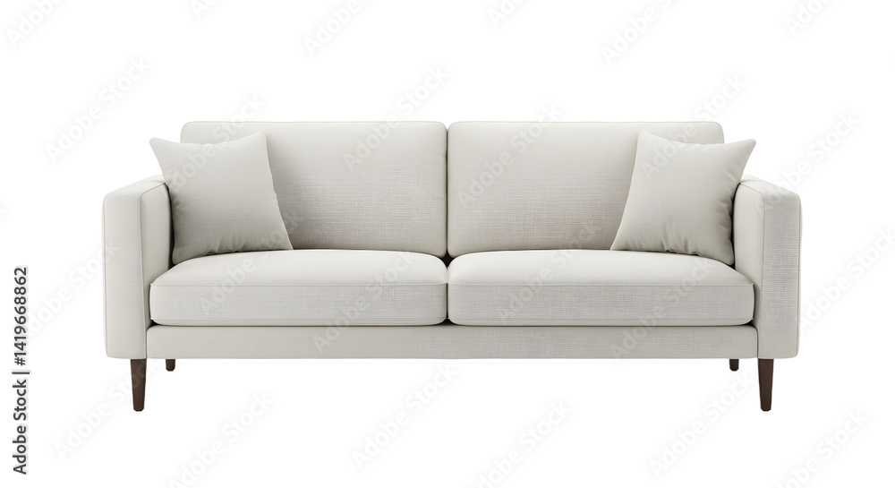 A modern, minimalist white sofa with soft cushions in a bright, airy living room setting, enhancing comfort and style A modern, minimalist white sofa with soft cushions in a bright, airy living room setting, enhancing comfort and style