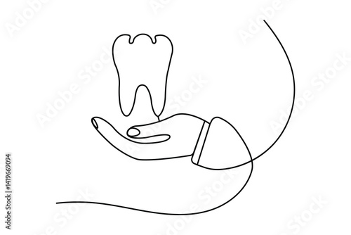 Human Tooth continuous one line art drawing of isolated flat vector design