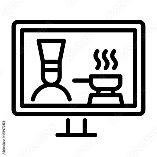 cooking tutorial outline icon. cooking video black line illustration.