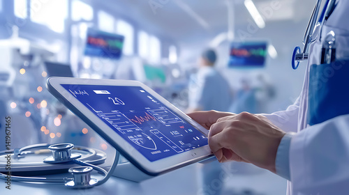 Medical technology advancements in healthcare hospital setting digital interface clinical environment close-up view innovation