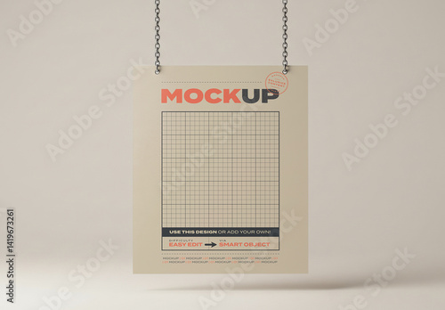 Vertical Page Poster Hold with Chains Mockup