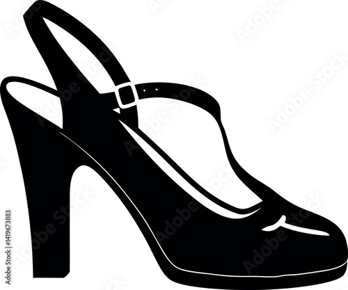 Silhouette of a Black HighHeeled Slingback Shoe with Buckle Fastening Strap Style