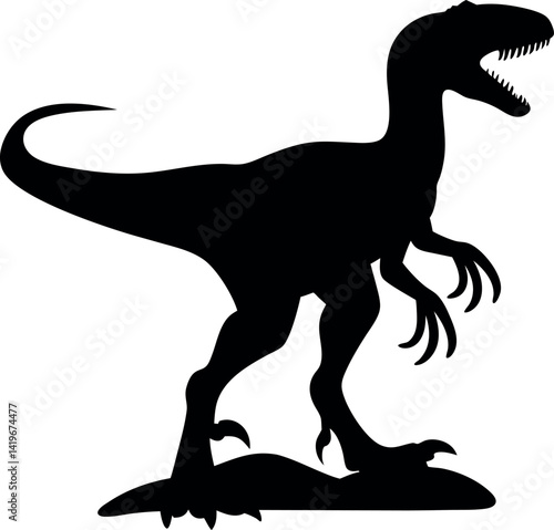 Silhouette of an Angry TRex Dinosaur with Sharp Teeth, Isolated on White, Aggressive